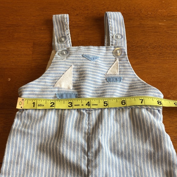 Vintage Disney Kids Baby Size Newborn Infant Blue White Striped Overalls Boats - Picture 8 of 10